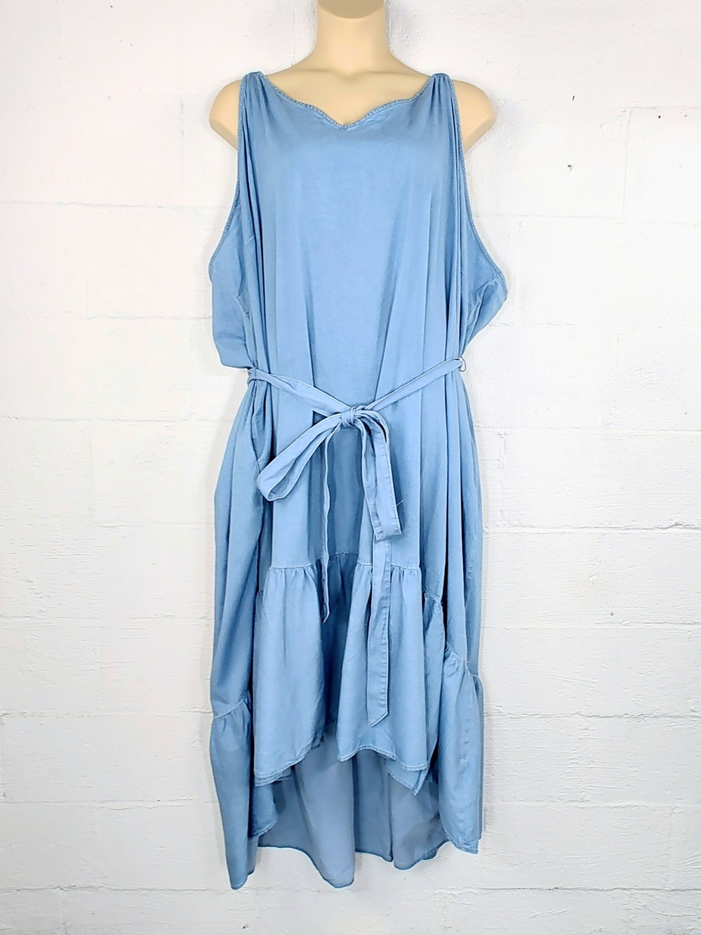 Universal Standard Sky Blue Sleeveless Tie-Waist High-Low Dress